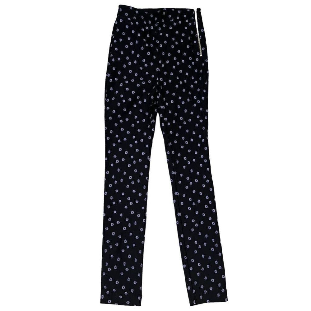 Zara Black With Purple Flowers Side Zipper Skinny Leg Pants stretch Size S